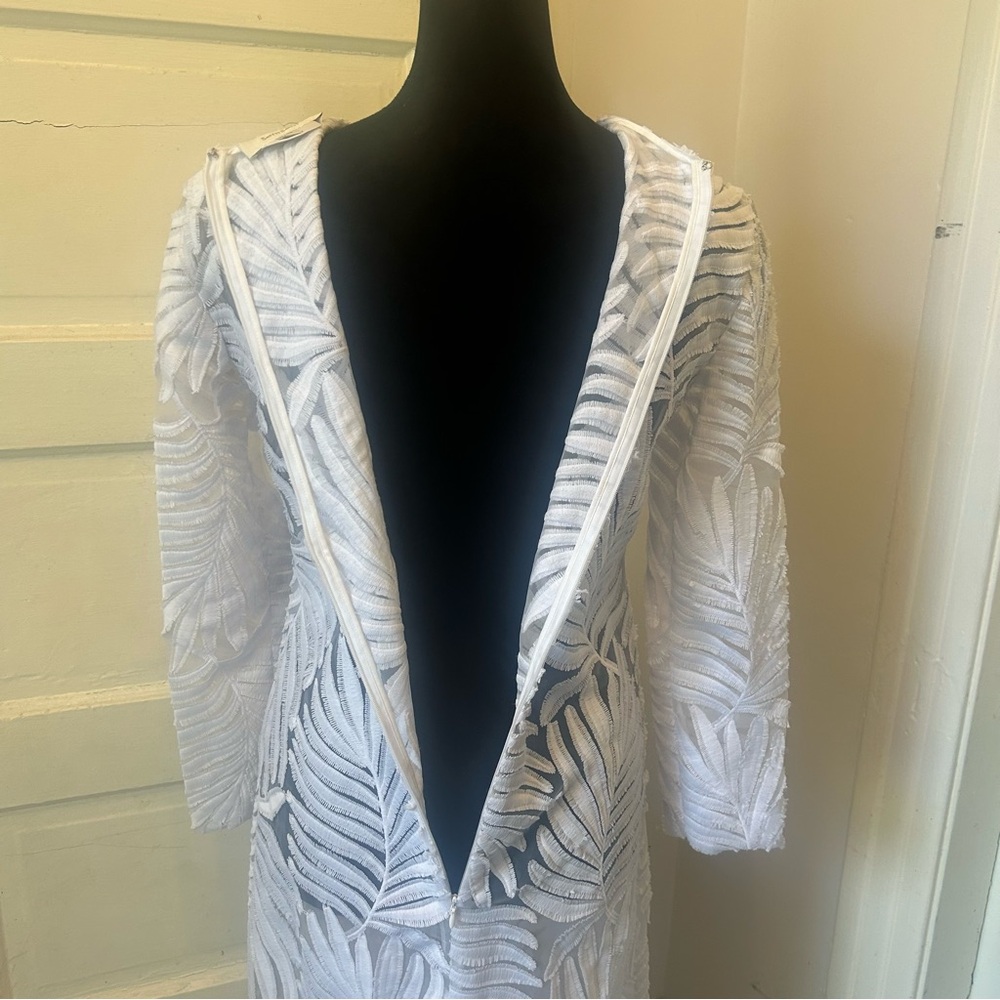 SEMSEM 100% Silk Embroidered White Leaf Pattern Maxi Dress Boho Resort Coastal - Picture 8 of 11